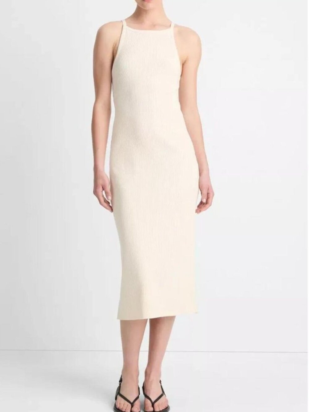 Vince Ribbed High-Neck Tank Midi Dress